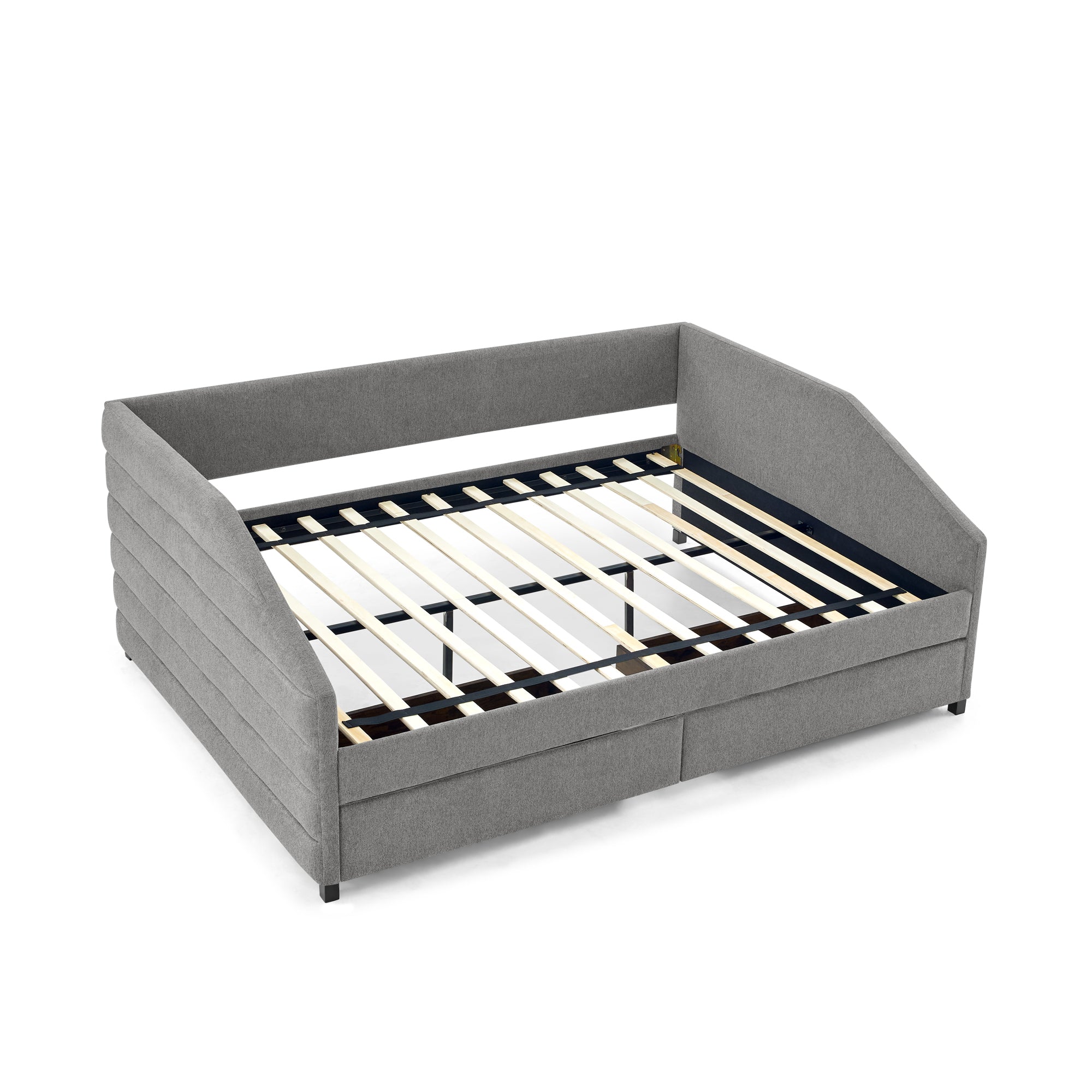 Upholstered Tufted Queen Size Daybed with Two Drawers Trundle, Linen Fabric, Grey, 88'x64.5'x34' - Grand Goldman Shop