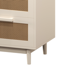 Rattan Nightstand with Wood Finish and 2 Faux Rattan Drawers, Antique Natural Color, Storage Side Table for Bedroom or Living Room - Grand Goldman Shop