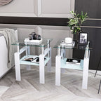 Set of 2, Modern Tempered Glass Tea Table Coffee Table End Table, Square Table for Living Room, Transparent/White - Grand Goldman Shop