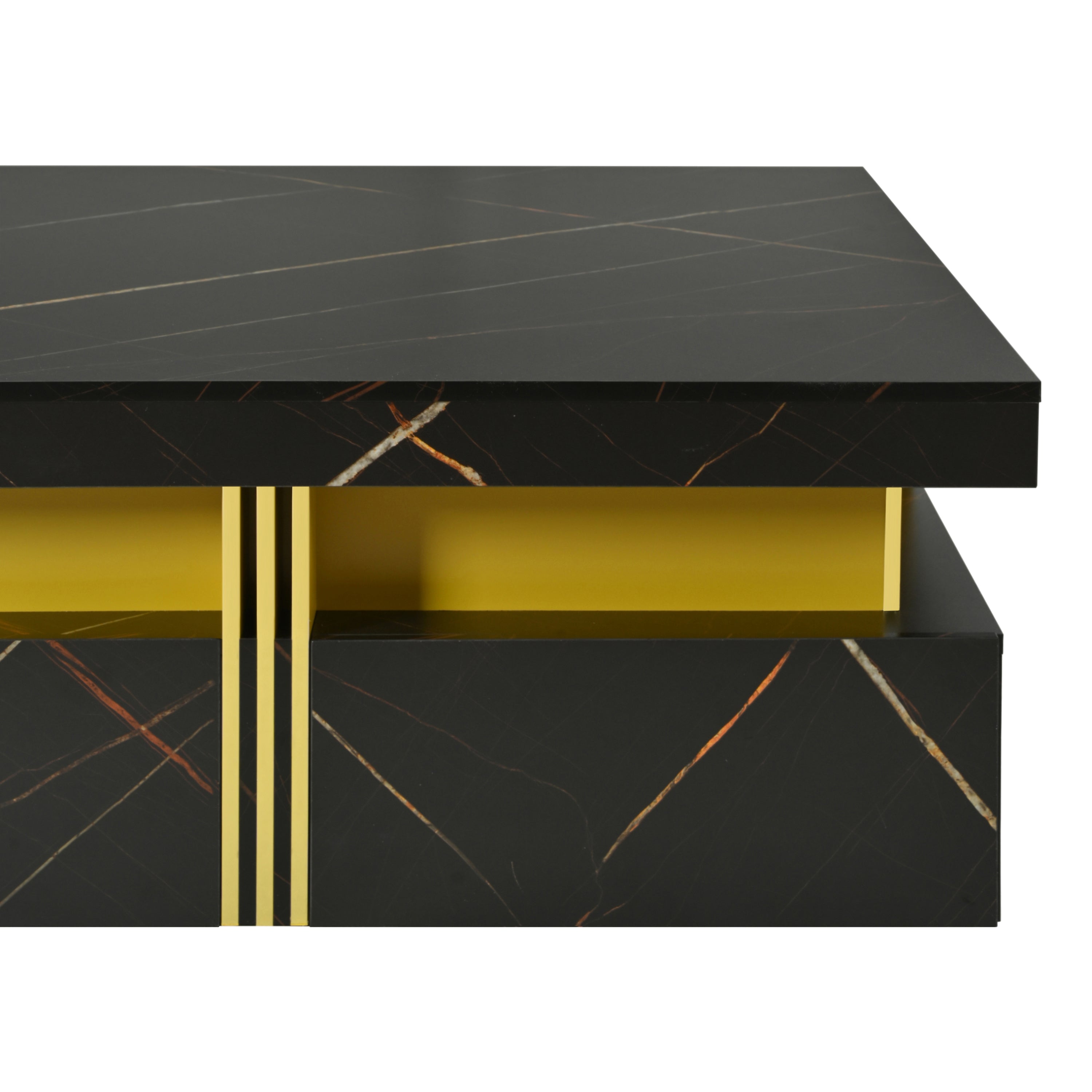 Modern Black Square Storage Coffee Table With 4 Drawers - Grand Goldman Shop