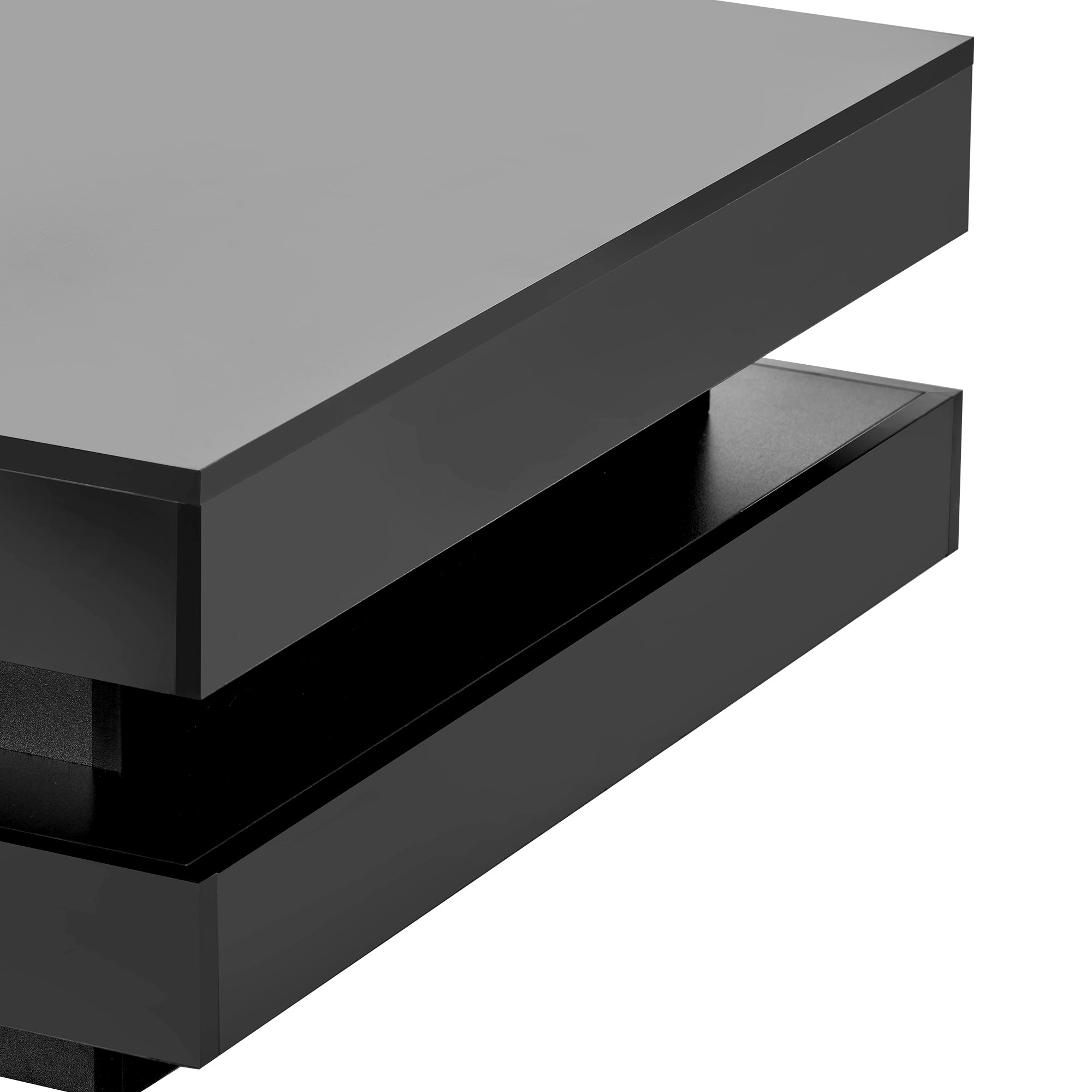 ON-TREND High Gloss Minimalist Design with LED Lights, 2-Tier Square Coffee Table, Center Table for Living Room, 31.5''x31.5''x14.2'',Black - Grand Goldman Shop