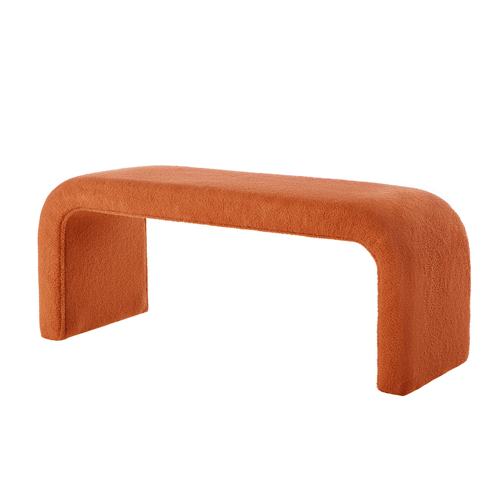 Set of 3 U-Shaped Modern Bench Teddy  Ottoman Bench for Entryway, Bedroom End of Bed, Set of 3 Small Sofa Footrest Extra Seating for Living Room, 44+18 Inch Bench Bench & Ottoman- Orange - Grand Goldman Shop