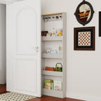 Behind The Door 69' Tall Bookcase with 4 Shelves and 5 hooks,  Space-Saving Narrow storage cabinet for Living Room, Children's Room, Study Room, Kitchen, Corridor-Antique White - Grand Goldman Shop