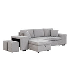 Modern Reversible L-Shape Pull Out Sleeper Sofa with Storage Chaise and Stools, Gray Linen, 104.5' - Grand Goldman Shop