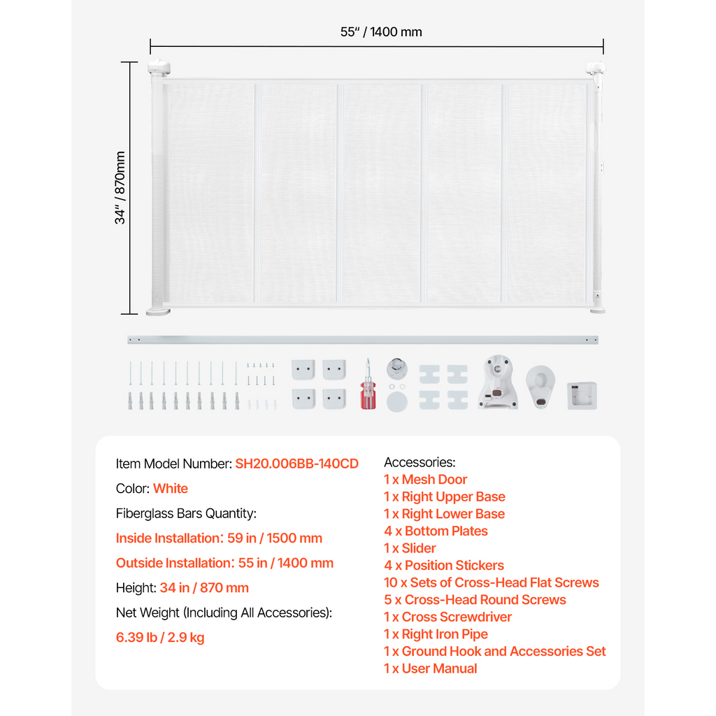 Retractable Baby Gate 34 in Tall Extend to 55 in Wide for Kids or Pets White | Premium Home Decor - Grand Goldman