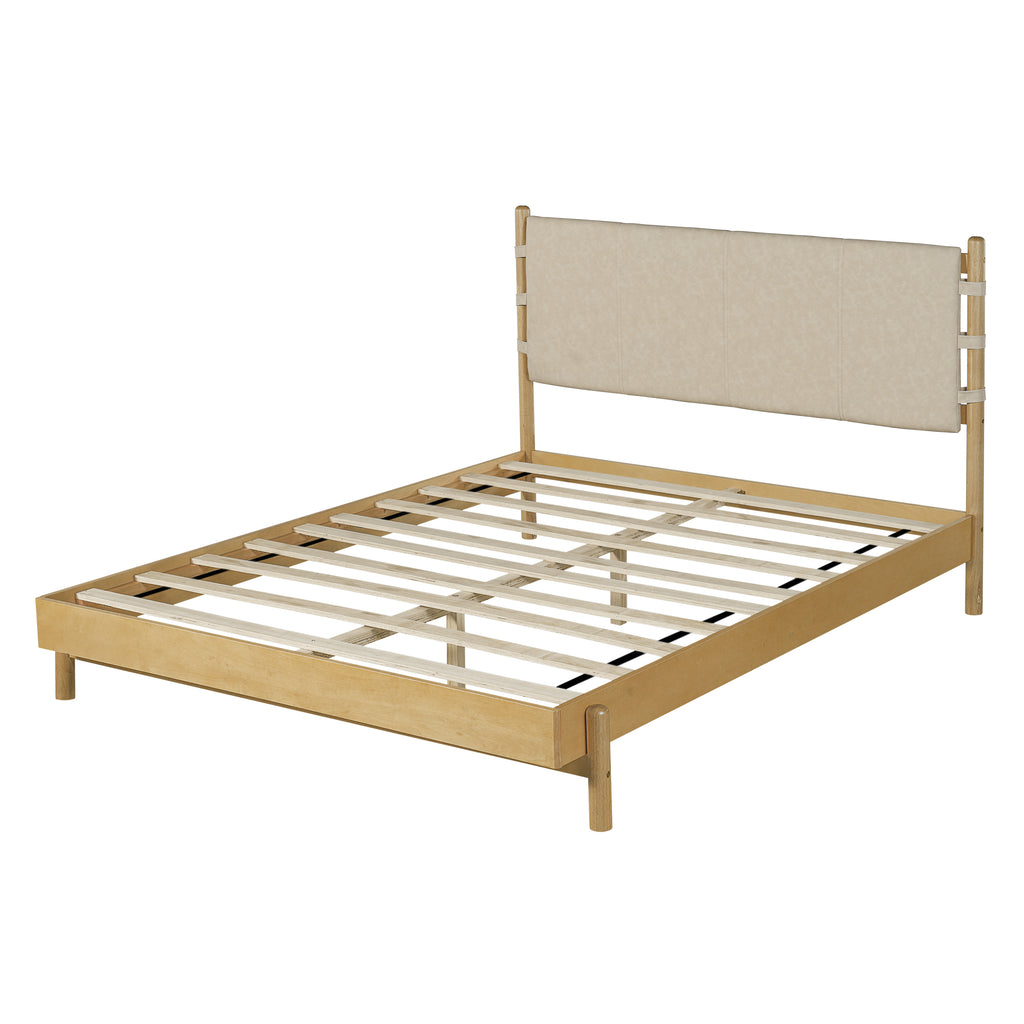 Modern Queen Bed Frame Set with 2 Nightstands, Beige Wood Platform Bed with Headboard and Matching Bedside Tables for Bedroom - Grand Goldman Shop