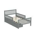 Twin Size Wood Platform Bed with Guardrails on Both Sides and Two Storage Drawers, Gray - Grand Goldman Shop