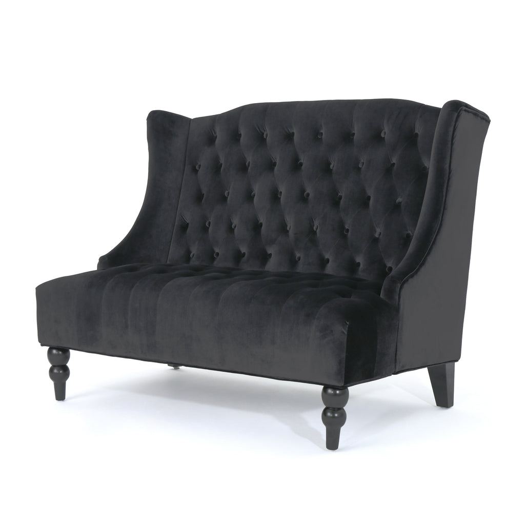 Nurturing Upholstered Loveseat with Wing Back and Diamond Tufting, Black - Grand Goldman Shop
