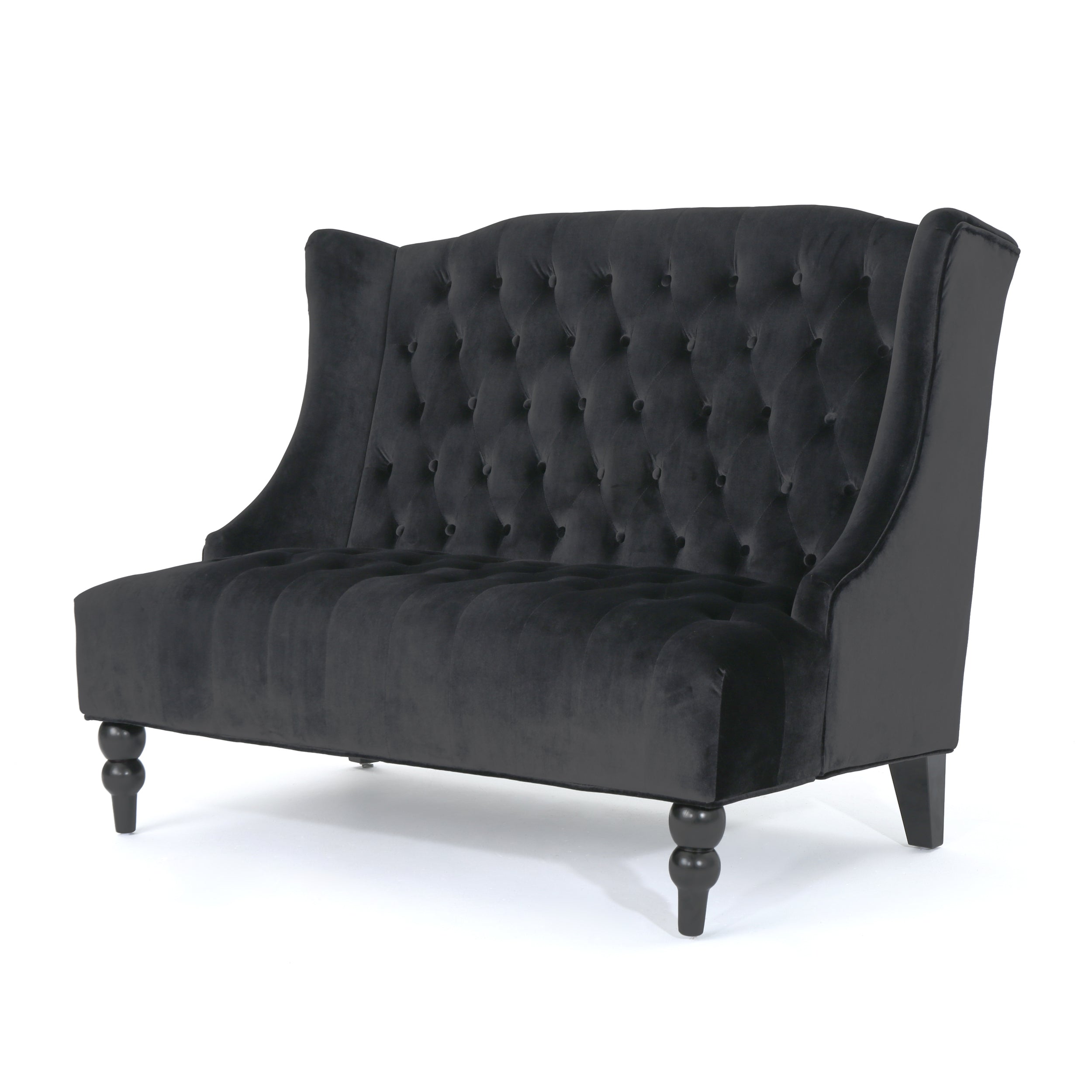 Nurturing Upholstered Loveseat with Wing Back and Diamond Tufting, Black - Grand Goldman Shop