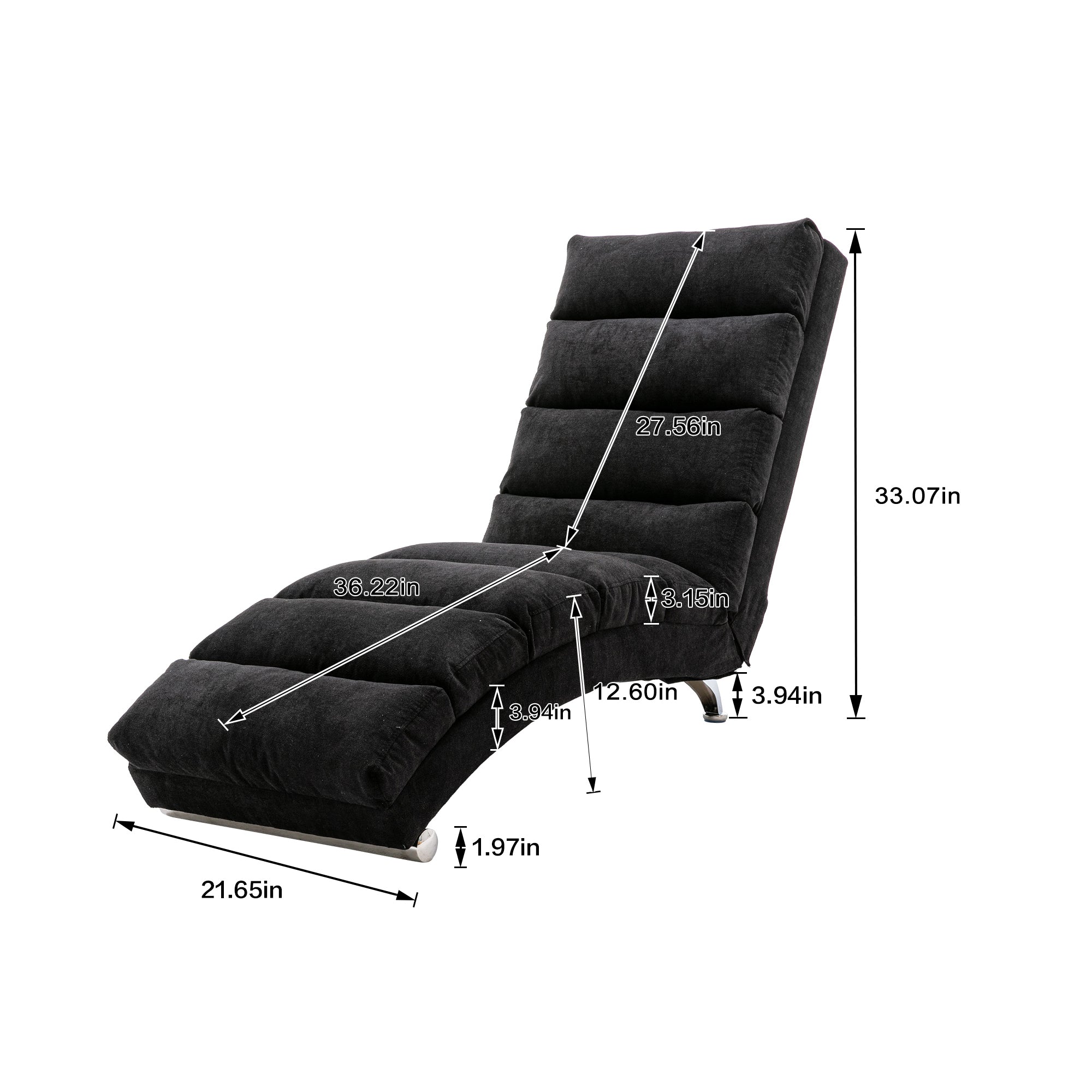 COOLMORE Luxury Upholstered Chaise Lounge Chair with Vibration for Relaxation, Modern Fixed Back Fabric Leisure Recliner Sofa for Living Room/Bedroom - Grand Goldman Shop