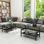 Modern Simple Lift Top Coffee Table with 2-Layer Tempered Glass in Black for Living Room - Grand Goldman Shop
