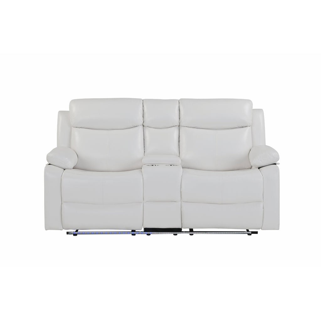 Blanche White 3PC Reclining Sofa and Loveseat with LED Lights, Speaker, Wood Frame, Medium Firm Seating, White - Grand Goldman Shop