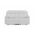 Blanche White 2PC Reclining Sofa and Loveseat with LED Lights and Speaker in White Wood Frame, Medium Firm Seating - Grand Goldman Shop
