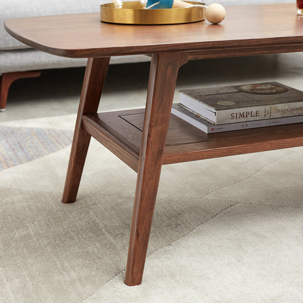 Center Table Low Table 100% Solid Oak Wood Top Plate Desk Coffee Table Width 80 x Depth 50 x Height 44 cm Study Desk Work From Home Easy To Assemble Walnut Color Wood With Storage Shelf - Grand Goldman Shop