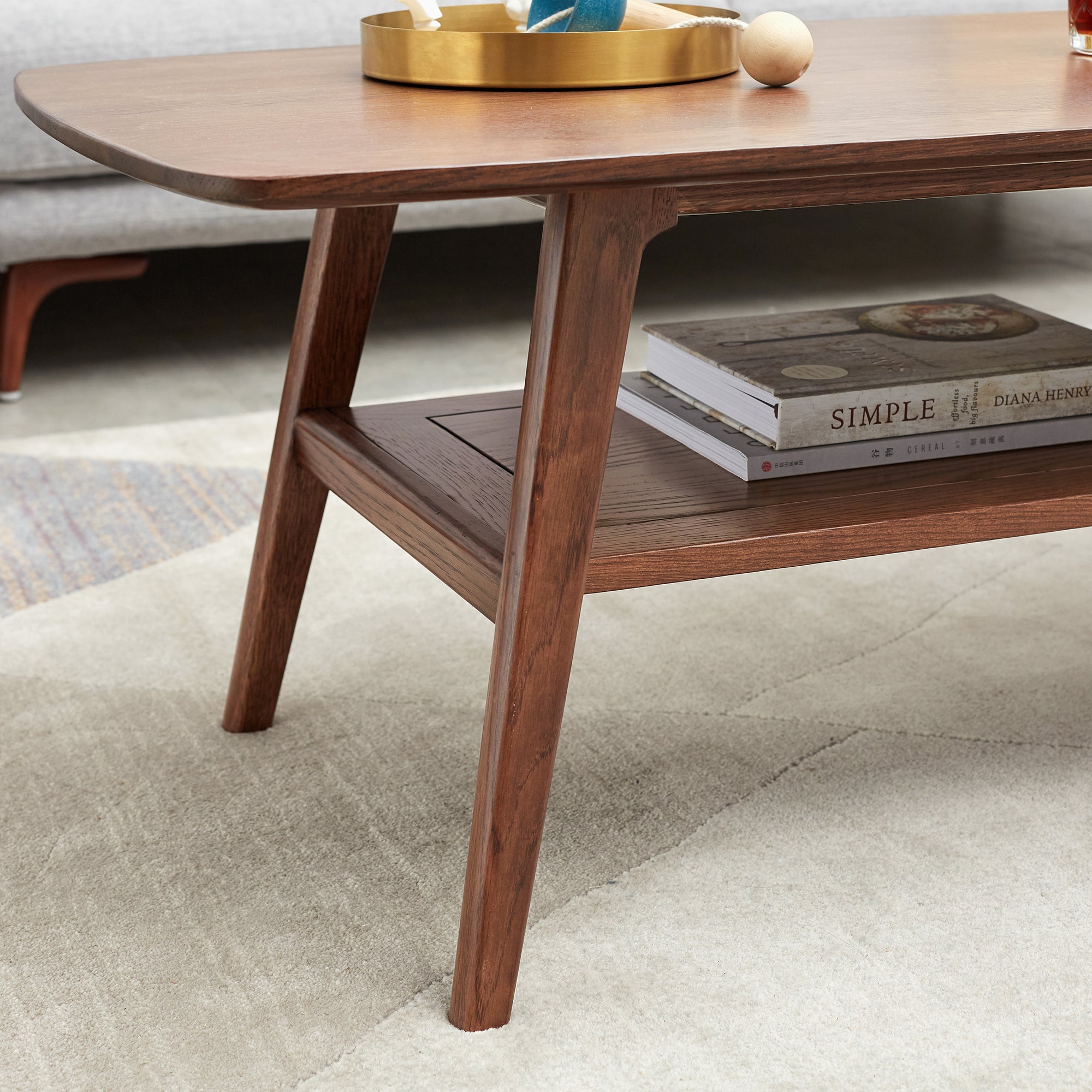 Center Table Low Table 100% Solid Oak Wood Top Plate Desk Coffee Table Width 80 x Depth 50 x Height 44 cm Study Desk Work From Home Easy To Assemble Walnut Color Wood With Storage Shelf - Grand Goldman Shop