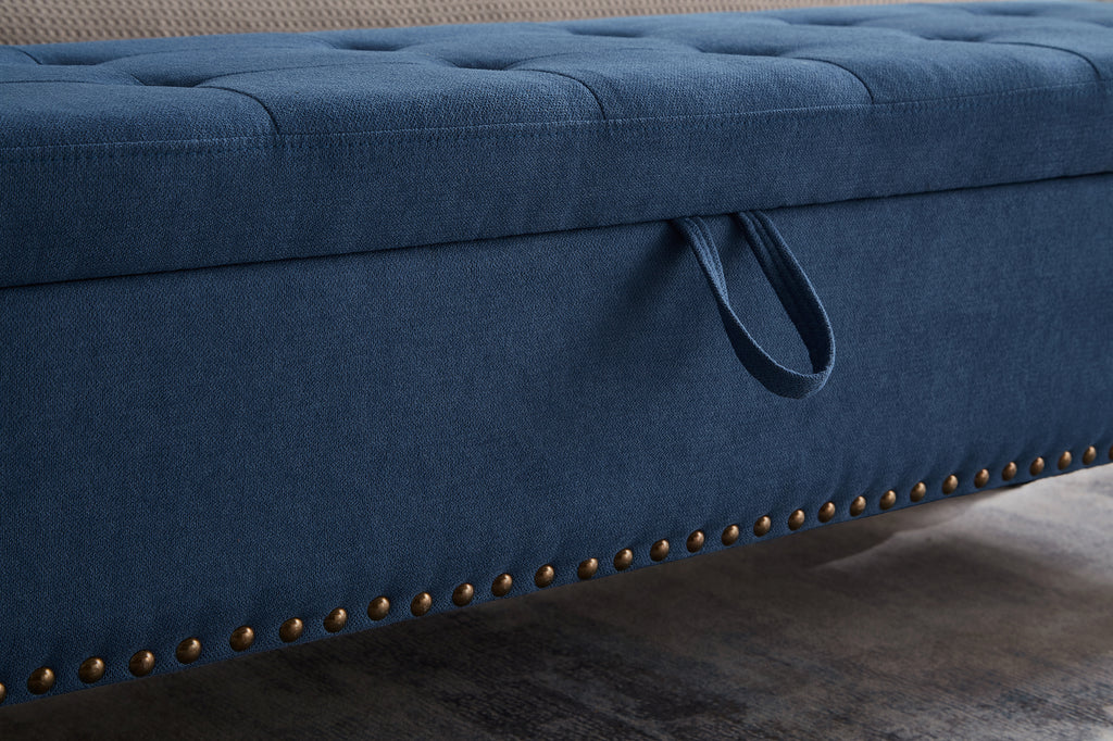 59' Bed Bench with Storage  Blue Fabric - Grand Goldman Shop