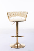 Set of 2  Bar Stools,with Chrome Footrest and Base Swivel Height Adjustable Mechanical Lifting Velvet + Golden Leg Simple Bar Stool-Cream - Grand Goldman Shop