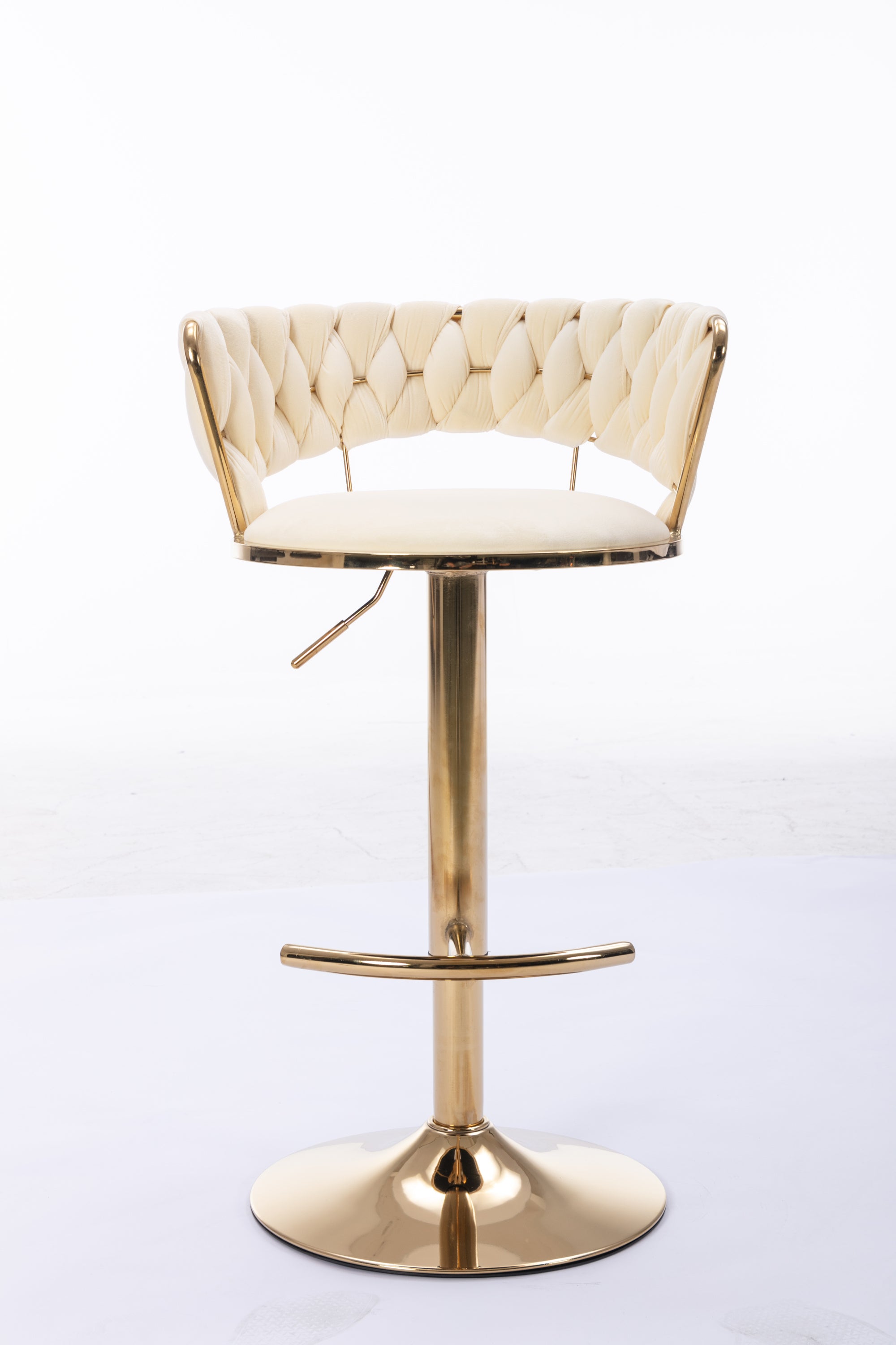Set of 2  Bar Stools,with Chrome Footrest and Base Swivel Height Adjustable Mechanical Lifting Velvet + Golden Leg Simple Bar Stool-Cream - Grand Goldman Shop