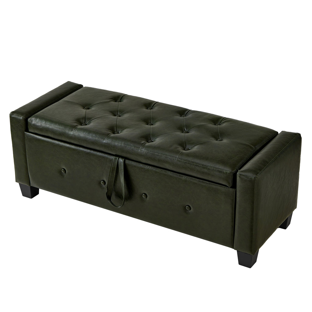 48' Ottoman Bench with Storage, Bench for Bedroom,Living Room,Hallway, Upholstered Tufted Faux Leather PU Ottoman Dark Green - Grand Goldman Shop