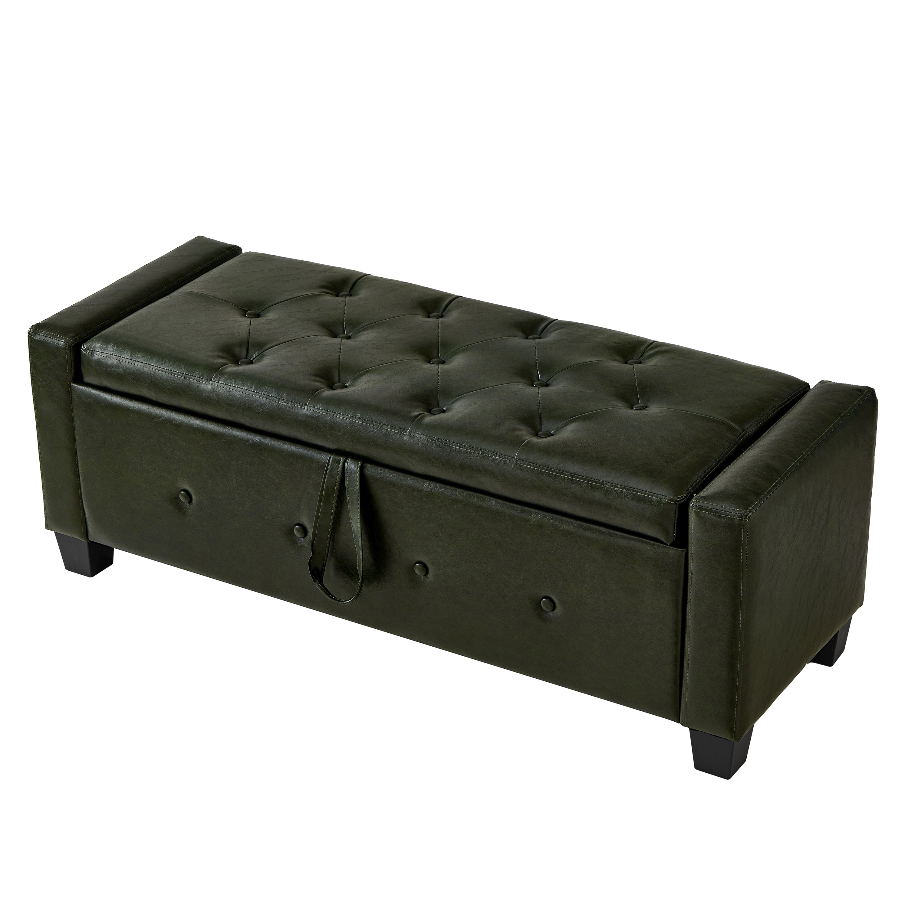48' Ottoman Bench with Storage, Bench for Bedroom,Living Room,Hallway, Upholstered Tufted Faux Leather PU Ottoman Dark Green - Grand Goldman Shop