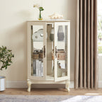 2 Doors Curio Cabinet with Tempered Glass Doors, Curio Cabinets with Mirrored Back Panel and Adjustable Shelves, Lighted Display Cabinet for Home, Office Light Bulb Included White - Grand Goldman Shop