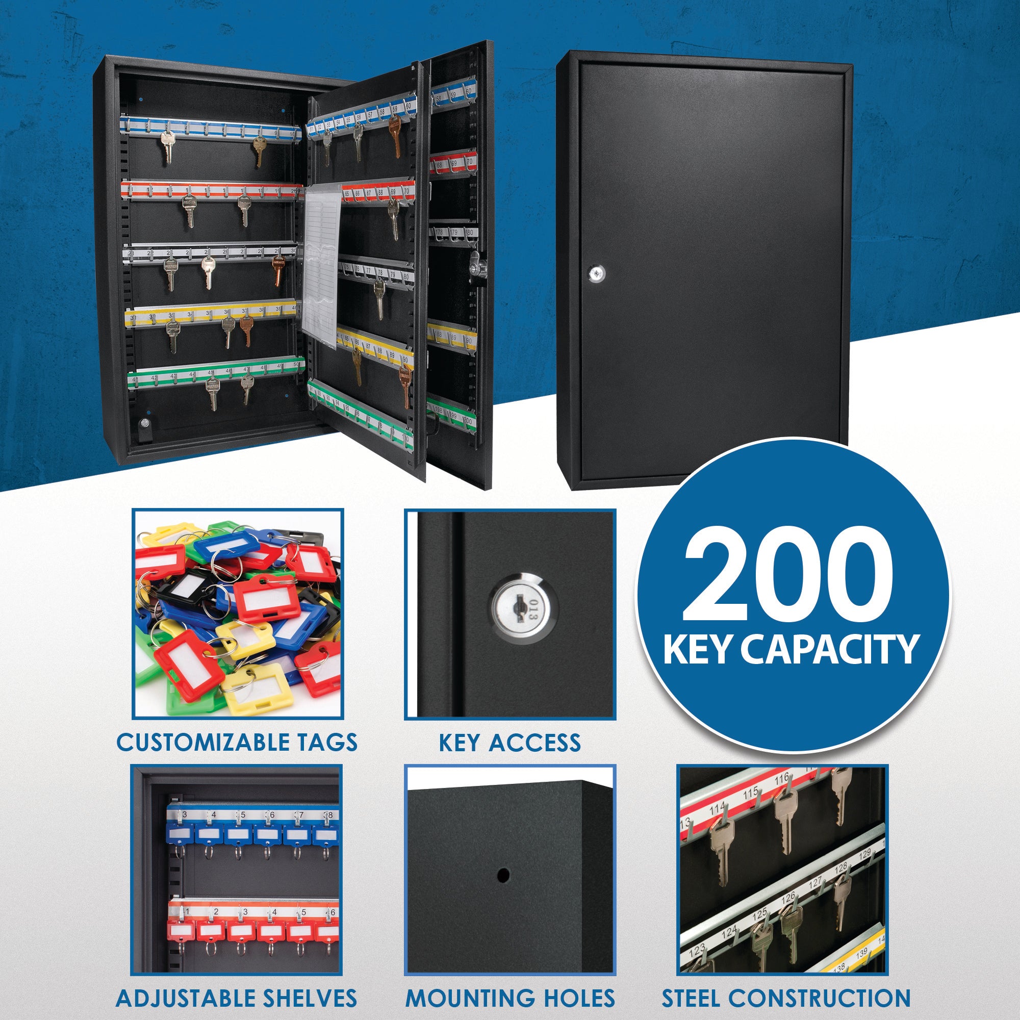 200 Key Adjustable Key Cabinet With Key Lock - Grand Goldman