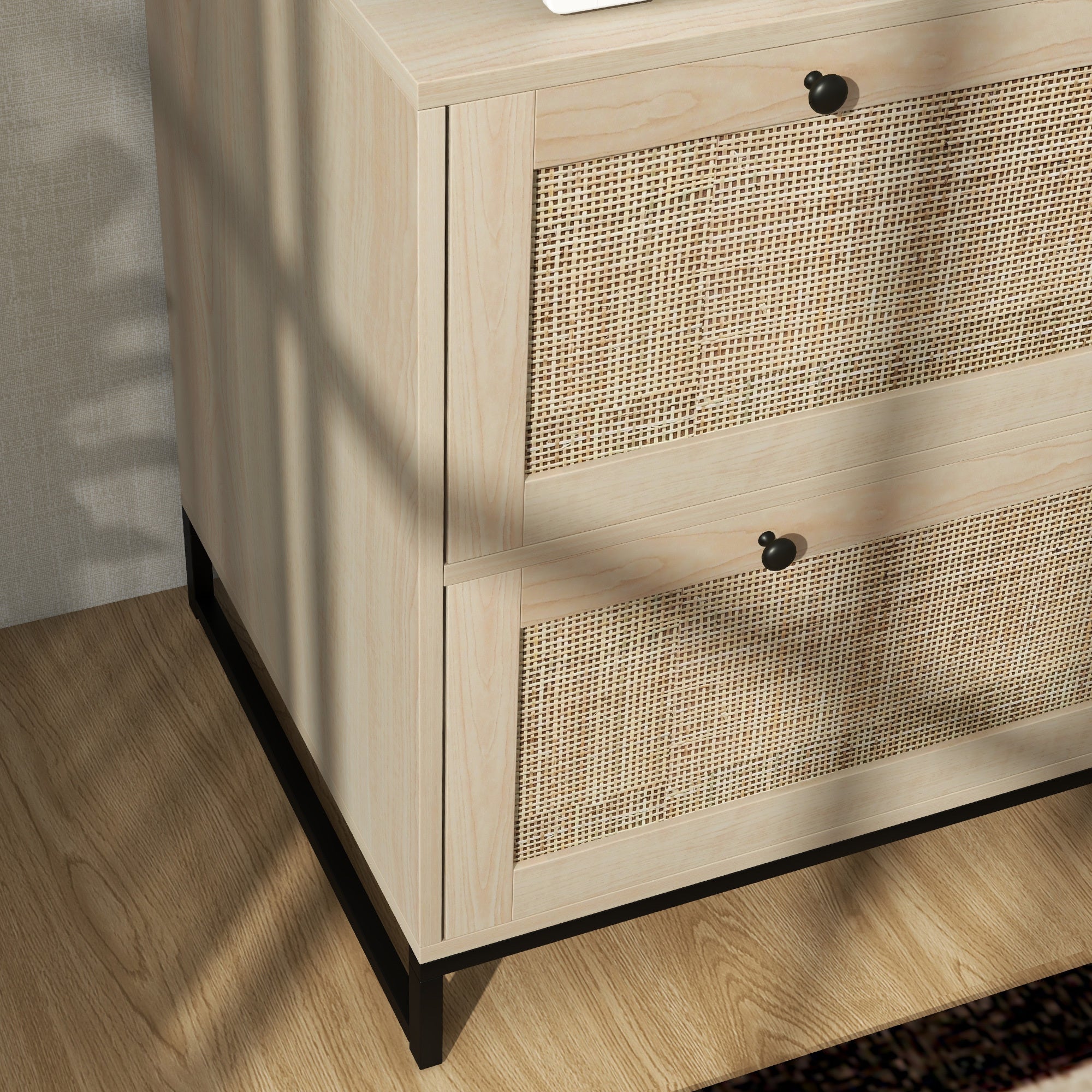 Vinsetto 2 Drawer File Cabinet with Lock, Vertical Filing Cabinet with Keys, Rattan Drawers and Adjustable Hanging Bar for Le