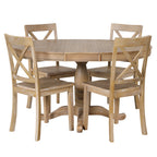 Modern Natural Wood Wash Dining Table Set for 4 with Round Table and Chairs, Solid Wood and MDF - Grand Goldman Shop