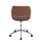 Contemporary Task Chair in Chrome Metal and Brown Faux Leather - Grand Goldman