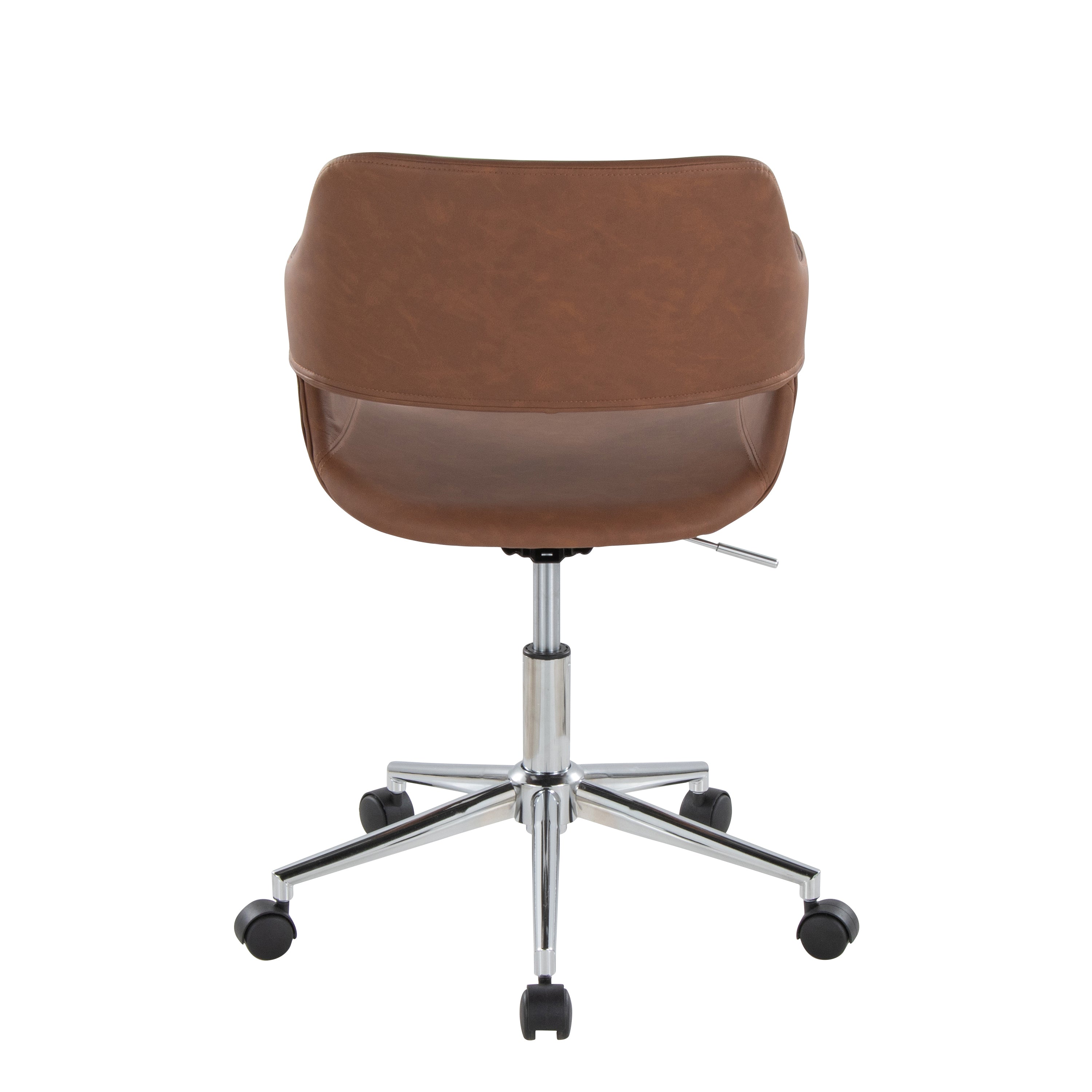 Contemporary Task Chair in Chrome Metal and Brown Faux Leather - Grand Goldman