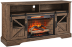 60 Inch Electric Fireplace  Entertainment Center With Door Sensor-Reclaimed Barnwood Color - Grand Goldman Shop