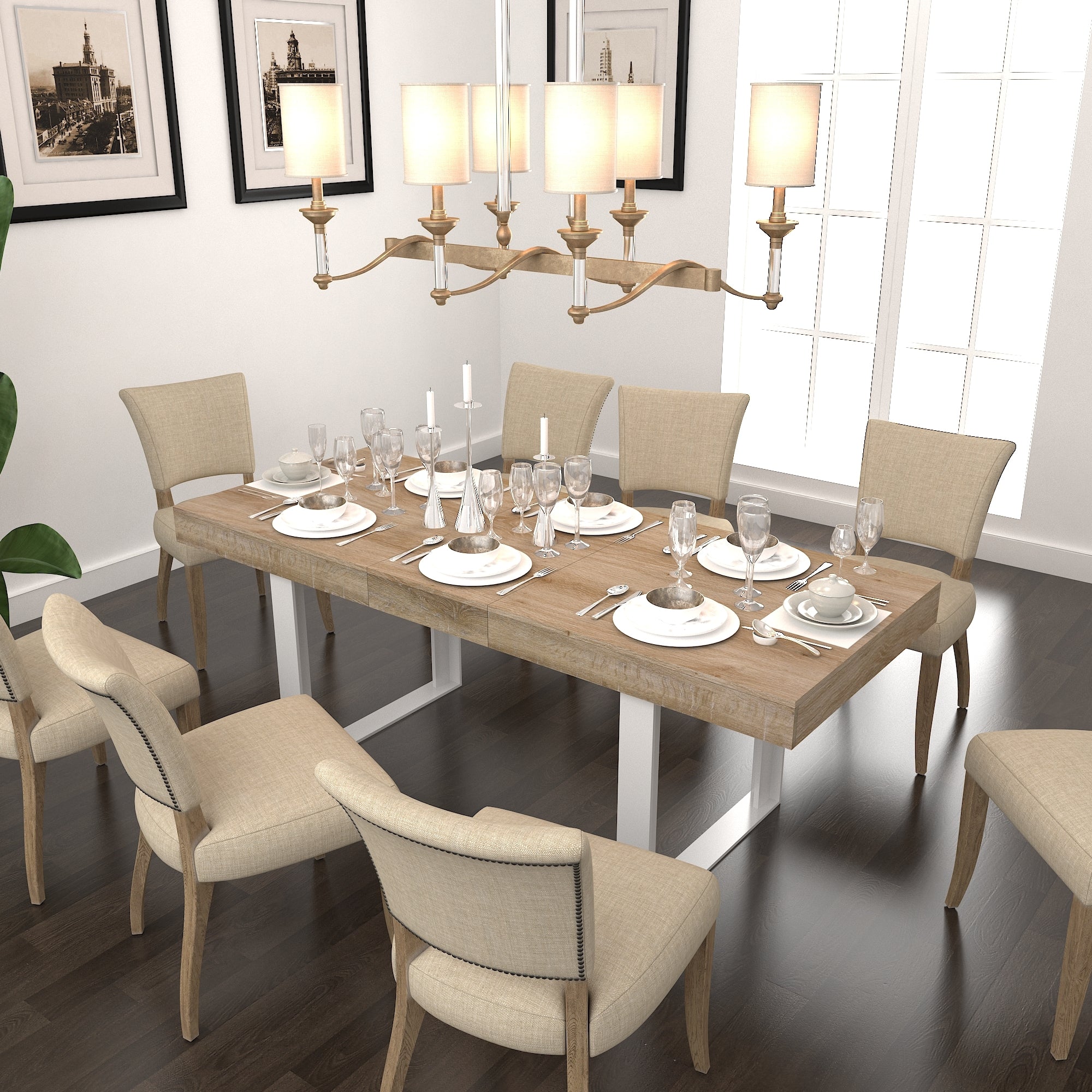 Extendable Dining Room Table for 6 8 10, Modern Farmhouse Wooden Kitchen Expanding Table, Long Large Expandable Dining Room Conference Table - Grand Goldman Shop