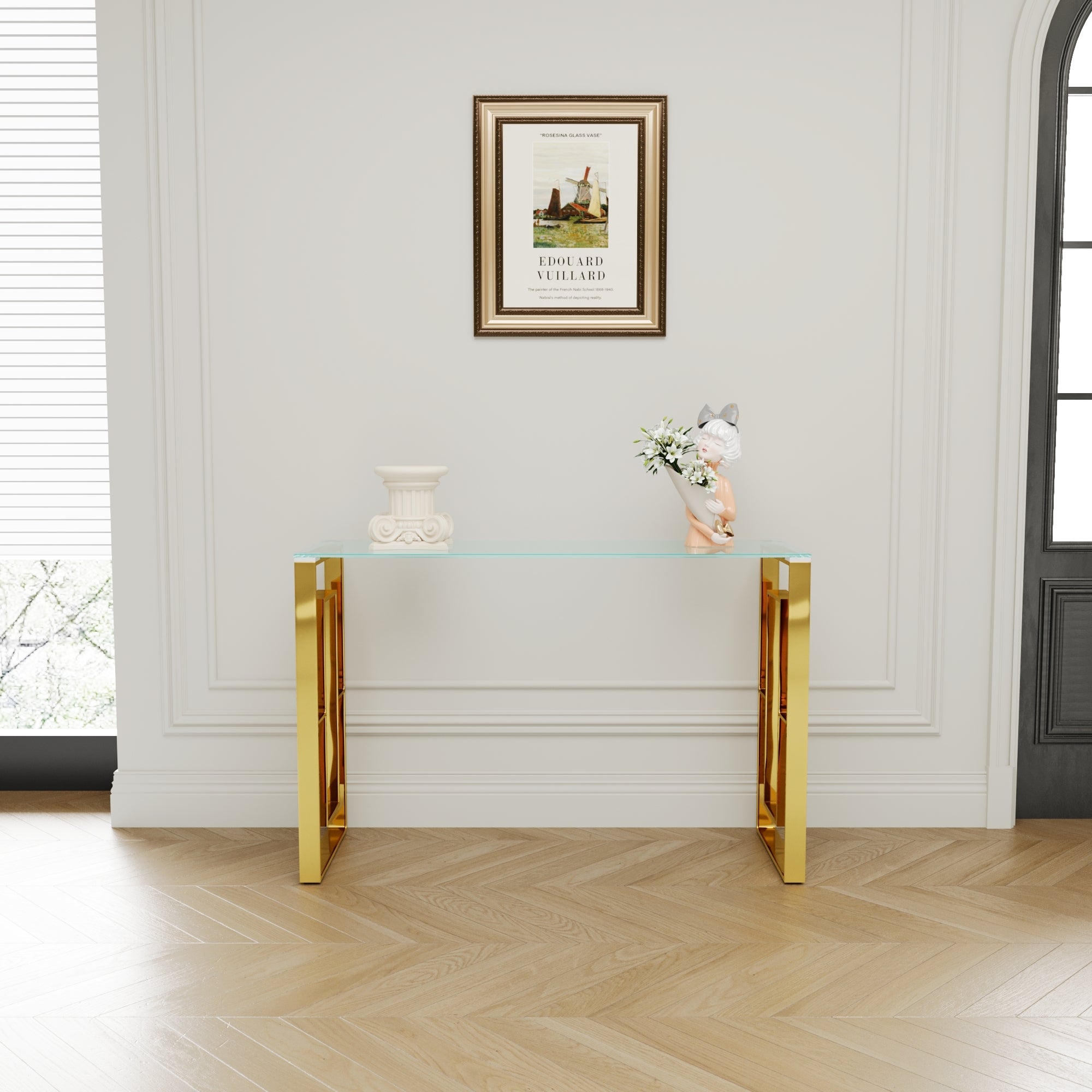 Console Table Stainless Steel Glass,Meal side table Golden Clear  bs-02 - Grand Goldman Shop