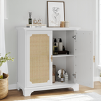 Rattan Decorated Sideboard Buffet Storage Liquor Cabinet, White Particle Board & MDF, 31.10 x 14.96 x 34.25 inches - Grand Goldman Shop