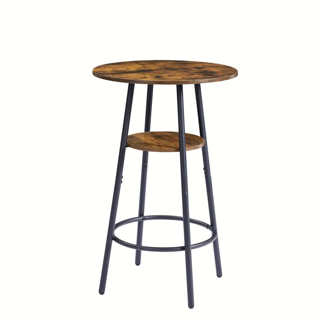 Round bar stool set with shelf, upholstered stool with backrest, Rustic Brown, 23.62'' W x 23.62'' D x 35.43'' H - Grand Goldman Shop