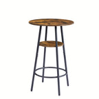 Round bar stool set with shelf, upholstered stool with backrest, Rustic Brown, 23.62'' W x 23.62'' D x 35.43'' H - Grand Goldman Shop