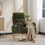 Modern Accent Rocking Chair Rocking Chair with Solid Wood Legs, Upholstered Nursery Glider Rocker, Comfy Armchair with Side Pocket, Living Room Lounge Arm Chair with High Backrest (green,teddy) - Grand Goldman Shop