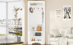 Minimalist Corner Hall Tree with Shoe Bench, Versatile Entryway Coat Rack with 4 Hooks, Corner Cabinet with Adjustable Shelf for Hallway, Living Room, White, 29.5''W*71.6''H (OLD SKU: N721P189665K) - Grand Goldman Shop