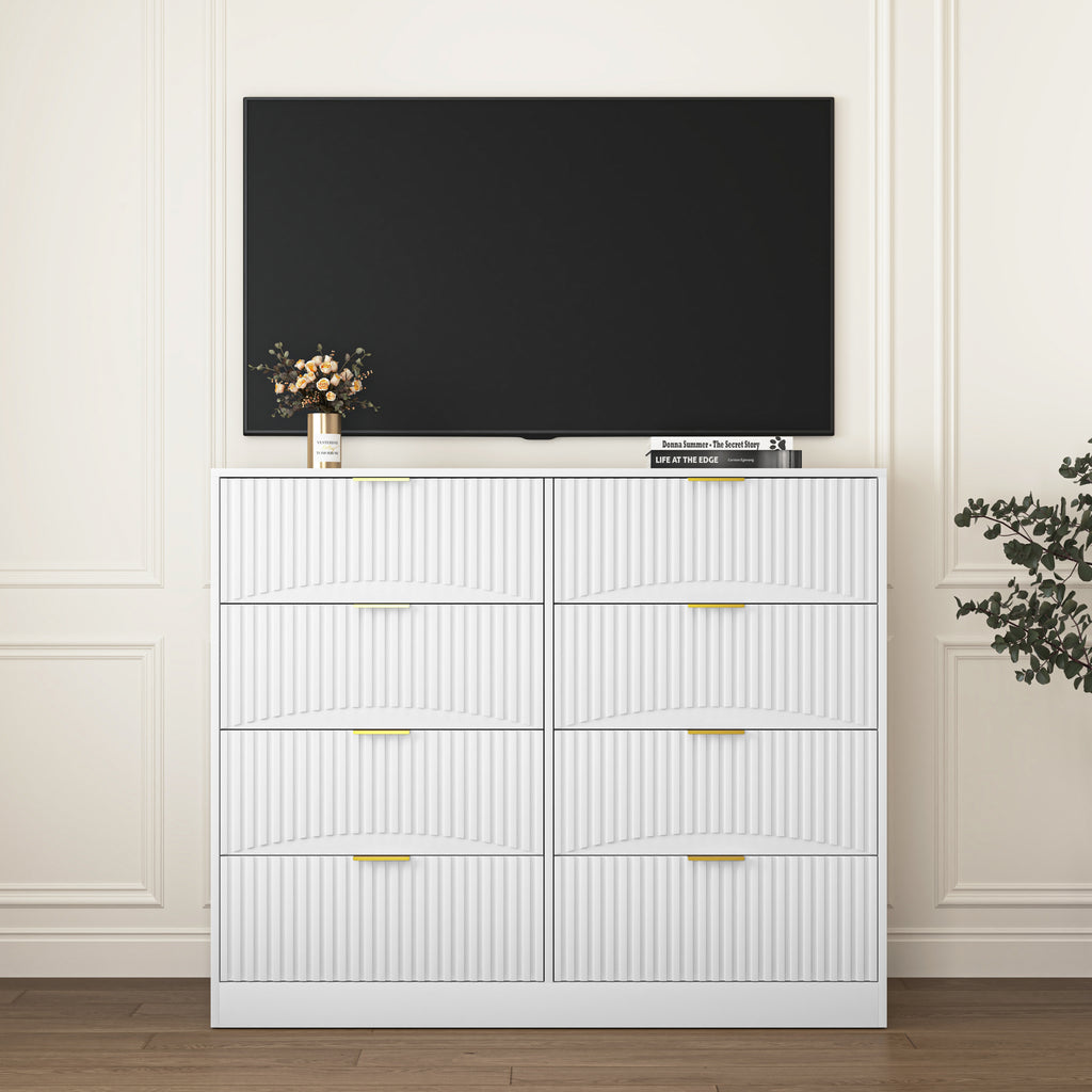 Modern 8 Drawers Dresser Chests for Bedroom,47.2' Wide Wood Chest of Drawers with Gold Metal Handle,Drawer Organizer for Bedroom,Living Room,Hallway and Entryway,White - Grand Goldman Shop