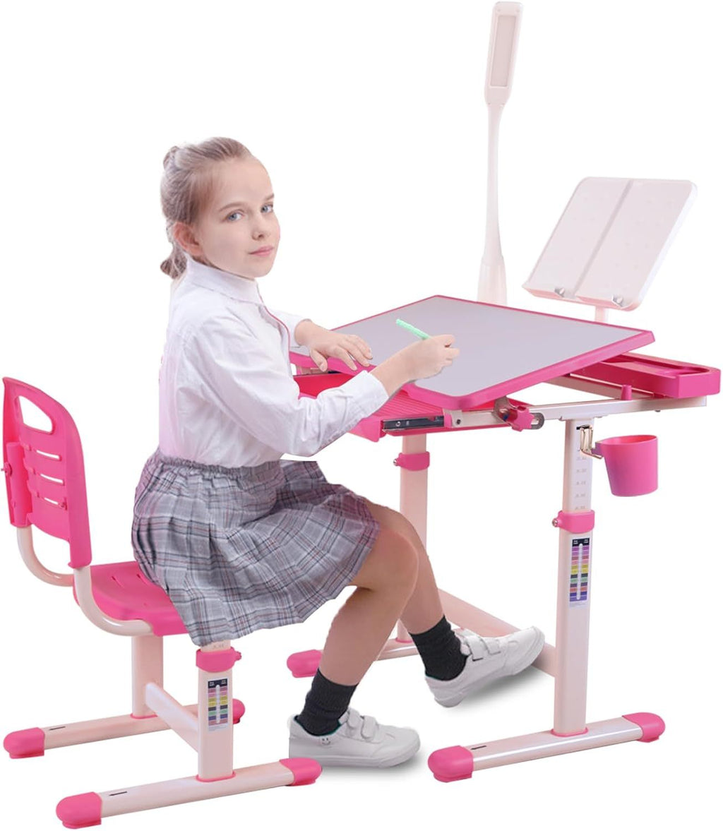 Desk for Kids Desk and Chair Set Kids Art Desk Drafting Table Desk Set with Adjustable Height, 40-Degree Tiltable Children De