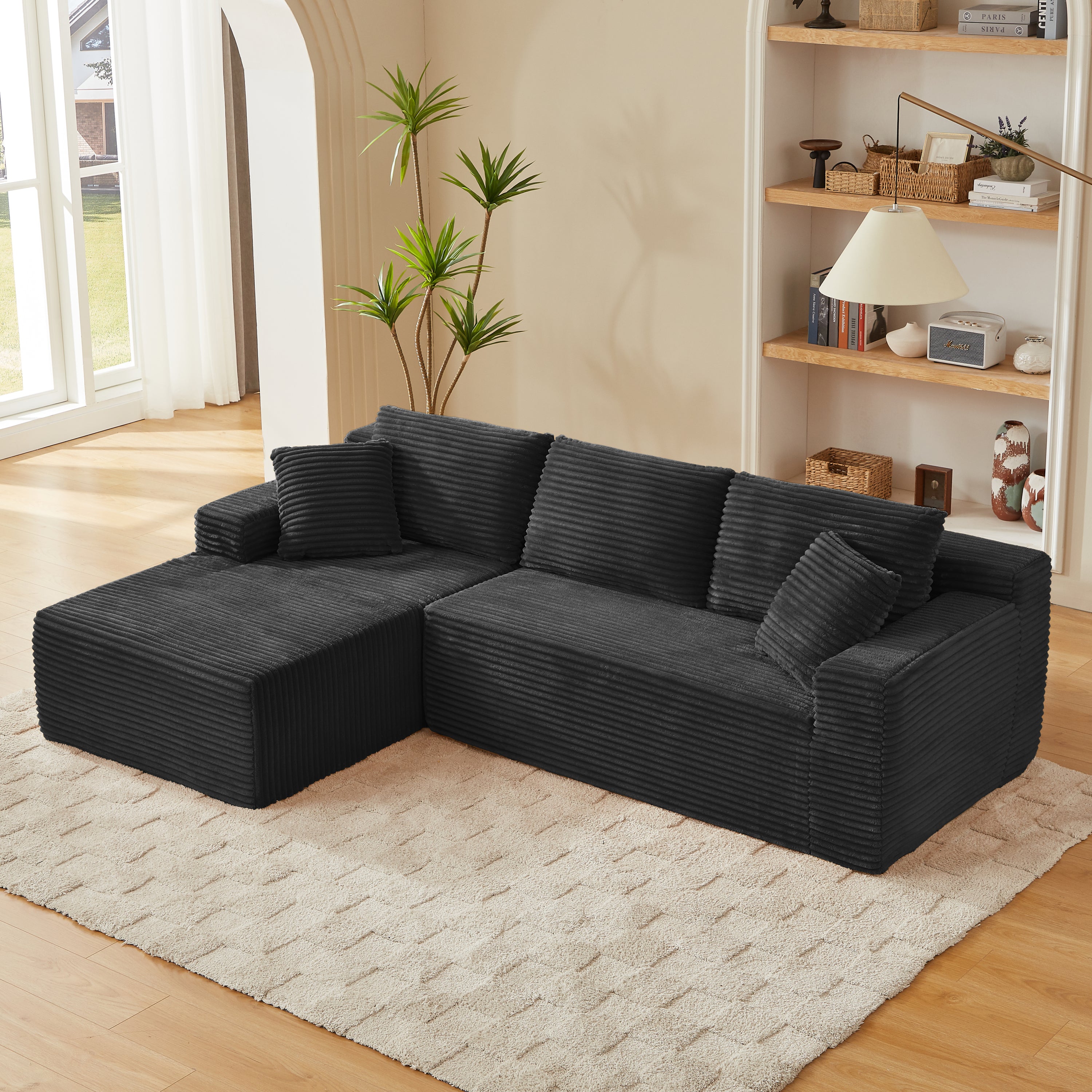 L-Shaped Cloud Sectional Sofa with Deep Seat,No Assembly Required,Modular Couches Sleeper for Living Room,Bedroom,Apartment,Black - Grand Goldman Shop