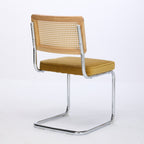 Mid Century Modern Dining Chairs Set of 2, Velvet Accent Chairs with Natural Cane Back & Stainless Chrome Base, Famous Breuer Designed Chairs, Upholstered Rattan Kitchen Chairs,Golden - Grand Goldman Shop