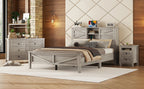 3-Pieces Bedroom Sets Queen Size Farmhouse Platform Bed with Double Sliding Door Storage Headboard and Charging Station, Storage Nightstand and Dresser, Antique Gray(Old SKU HL000092AAG) - Grand Goldman Shop