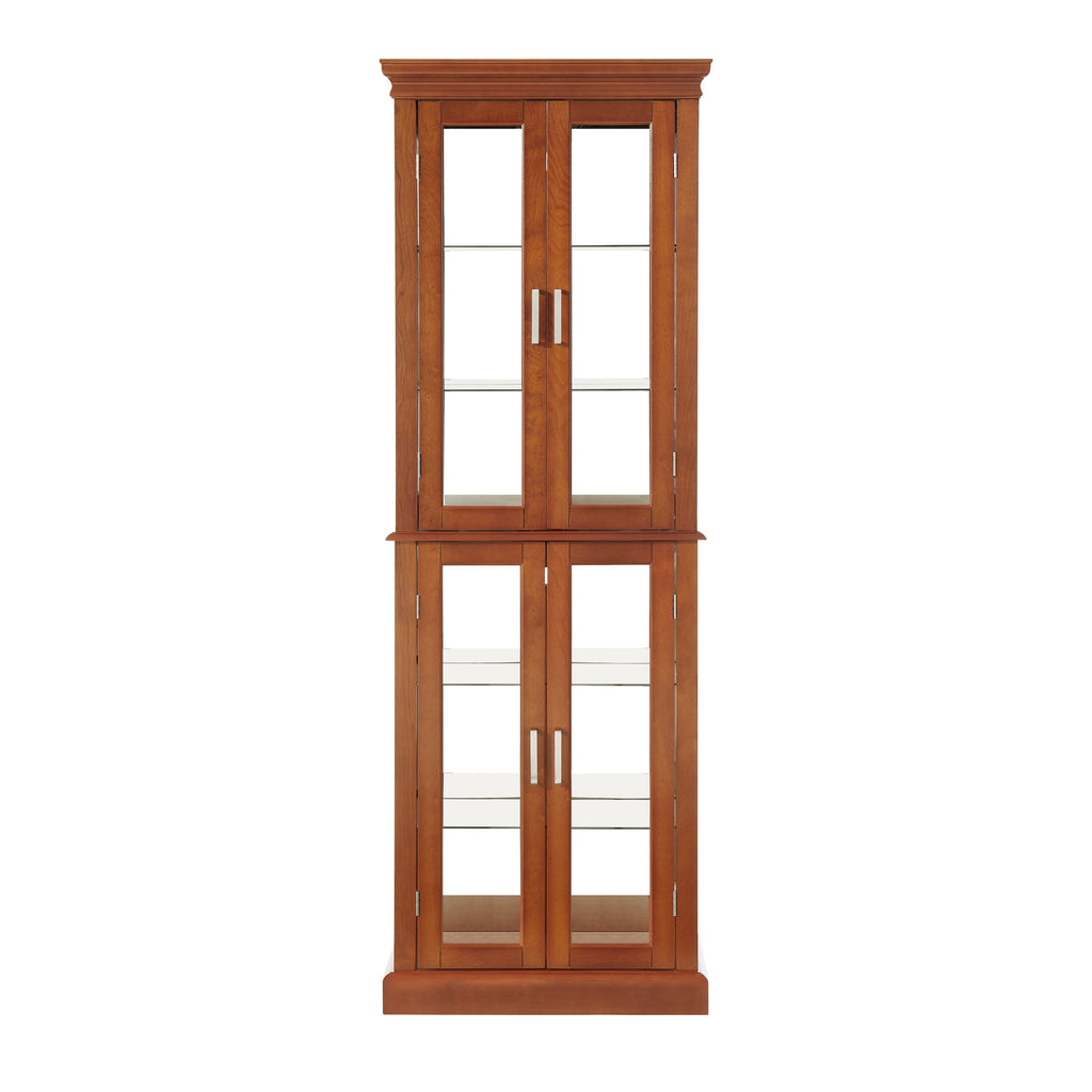 Lighted Curio Cabinet with Adjustable Shelves, Mirrored Back, and Tempered Glass Doors, 6-Tier Walnut Finish - Grand Goldman Shop