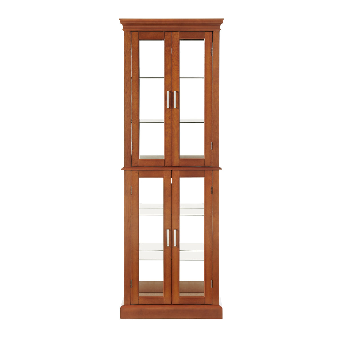 Lighted Curio Cabinet with Adjustable Shelves, Mirrored Back, and Tempered Glass Doors, 6-Tier Walnut Finish - Grand Goldman Shop