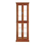 Lighted Curio Cabinet with Adjustable Shelves, Mirrored Back, and Tempered Glass Doors, 6-Tier Walnut Finish - Grand Goldman Shop