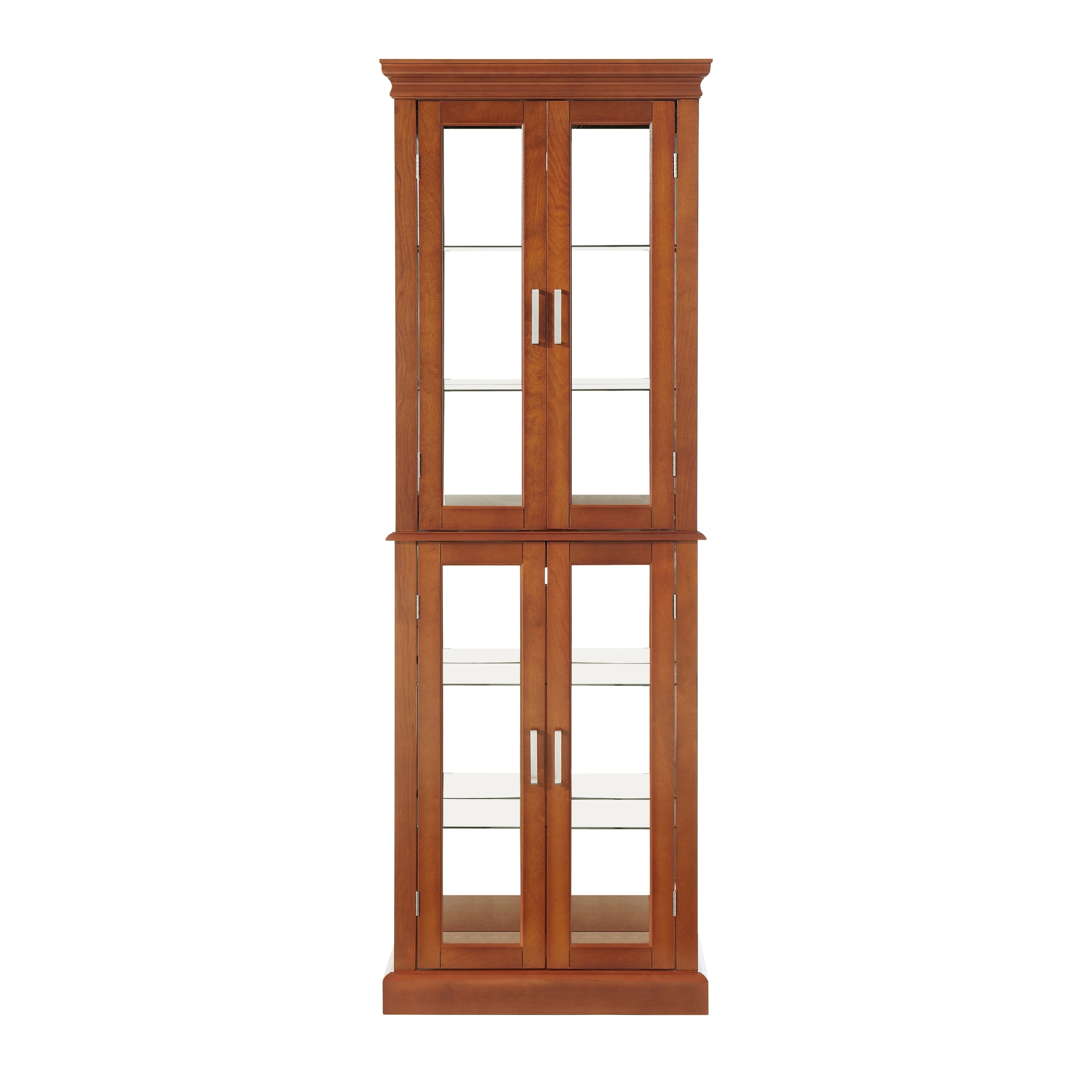 Lighted Curio Cabinet with Adjustable Shelves, Mirrored Back, and Tempered Glass Doors, 6-Tier Walnut Finish - Grand Goldman Shop