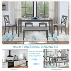 6PCs Kitchen Dining Set, Rectangular Wooden Dining Table with 4 Upholstered Chairs and a Bench, Dining Table Set for 6 People, Living Room, Home Bar and Kitchen, Gray - Grand Goldman Shop