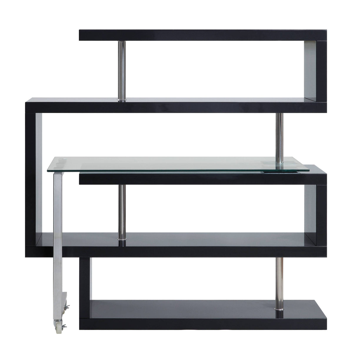 Buck II Clear Glass, Chrome & Black High Gloss Finish Writing Desk W/Bookshelf | Premium Home Decor - Grand Goldman