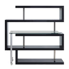 Buck II Clear Glass, Chrome & Black High Gloss Finish Writing Desk W/Bookshelf | Premium Home Decor - Grand Goldman